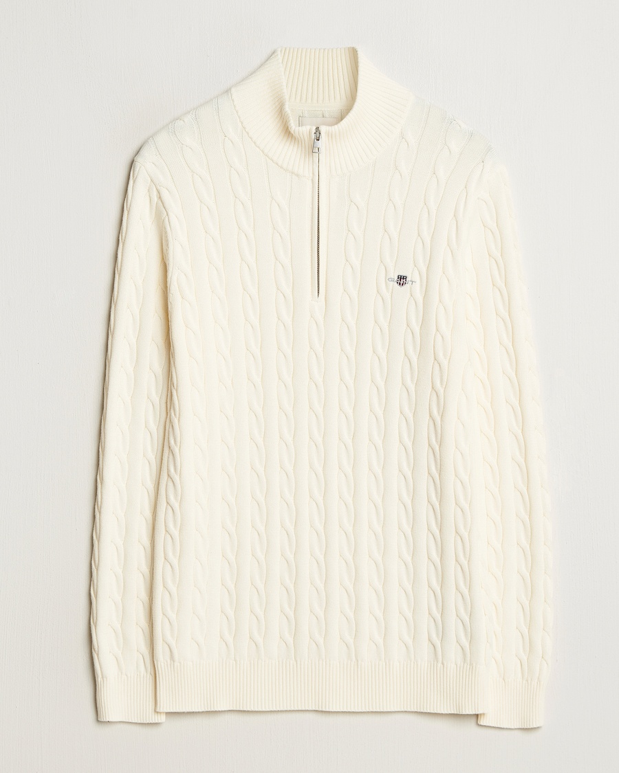 Gant Cotton Cable Half Zip Cream – White