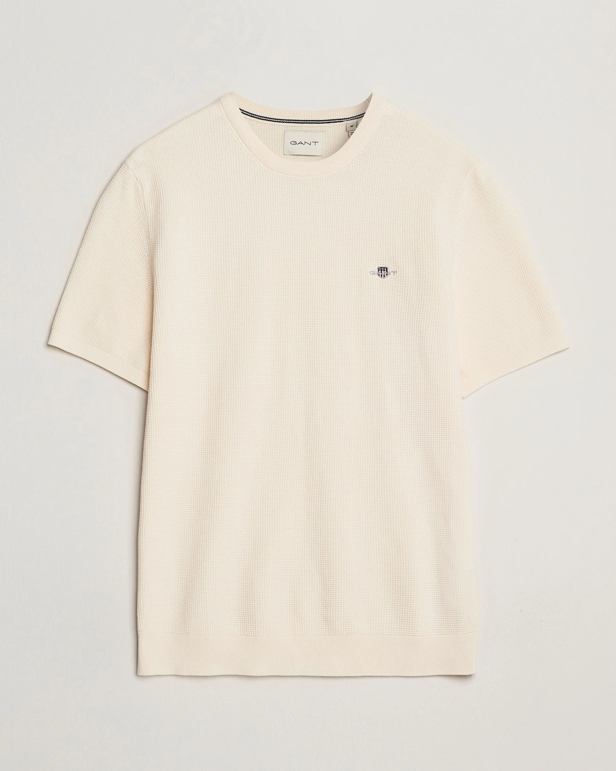 Men | T-Shirts | GANT | Micro Textured Crew Neck T-shirt Cream