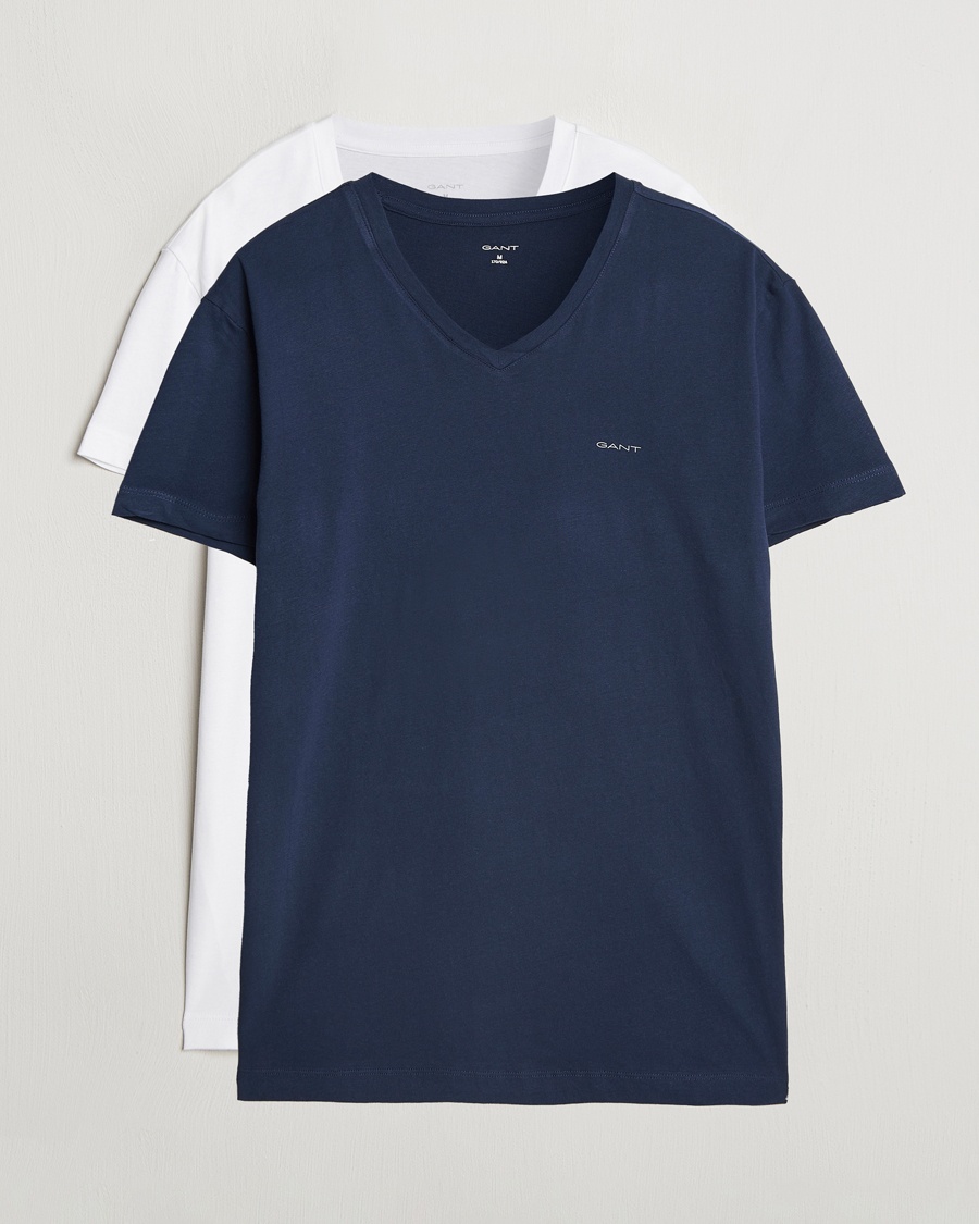 Men | Clothing | GANT | 2-Pack V-Neck T-shirt Navy/White