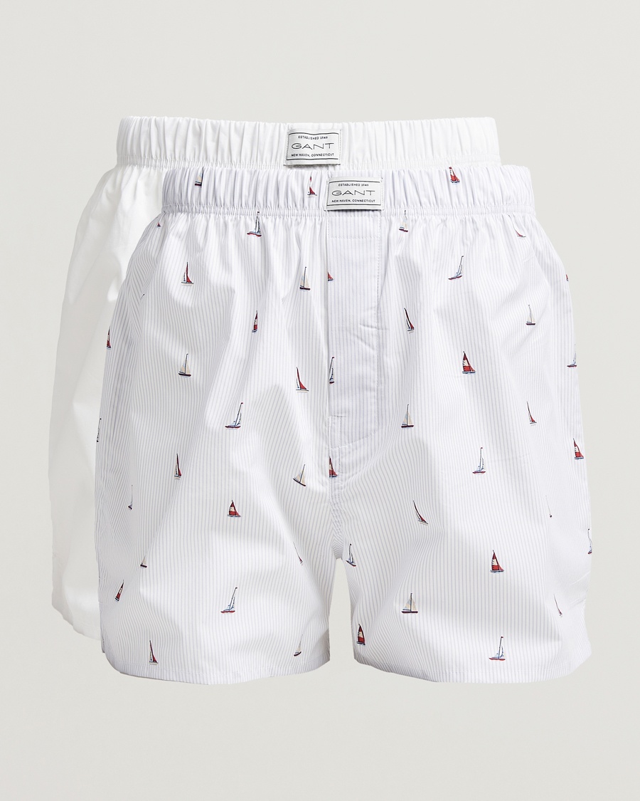Men | Clothing | GANT | 2-Pack Boxer Shorts White/Blue
