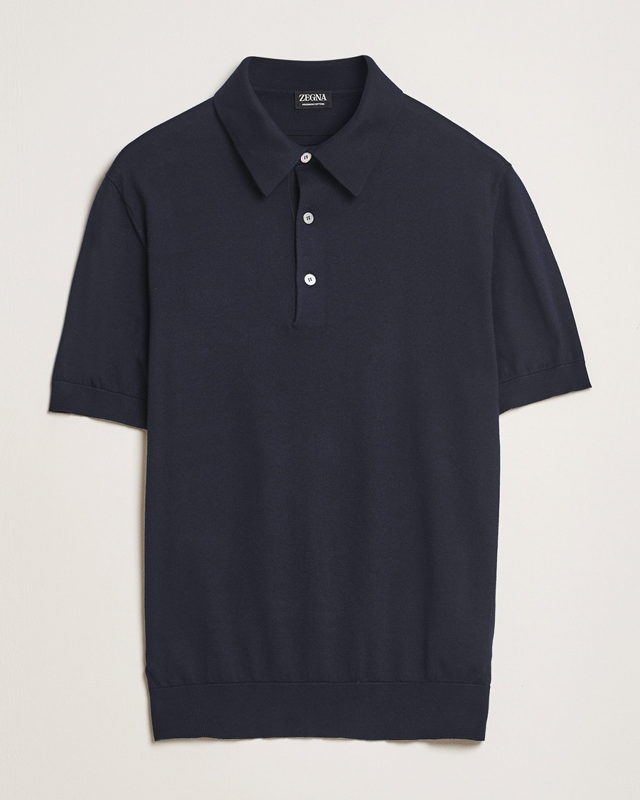Zegna Premium Cotton Knitted Polo Navy – Blue