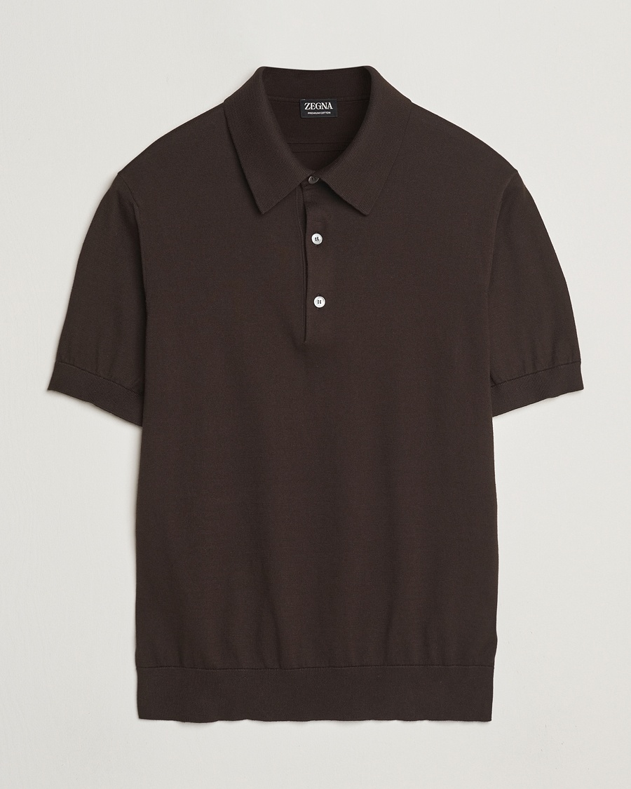 Men | Knitted Polo Shirts | Zegna | Premium Cotton Knitted Polo Brown