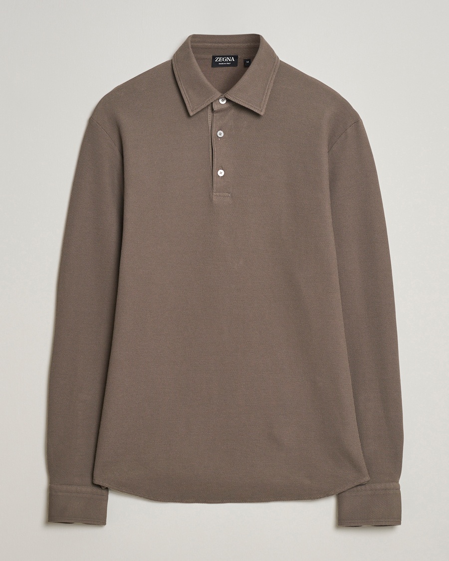 Men | Long Sleeve Polo Shirts | Zegna | Cotton Piquet Long Sleeve Polo Brown