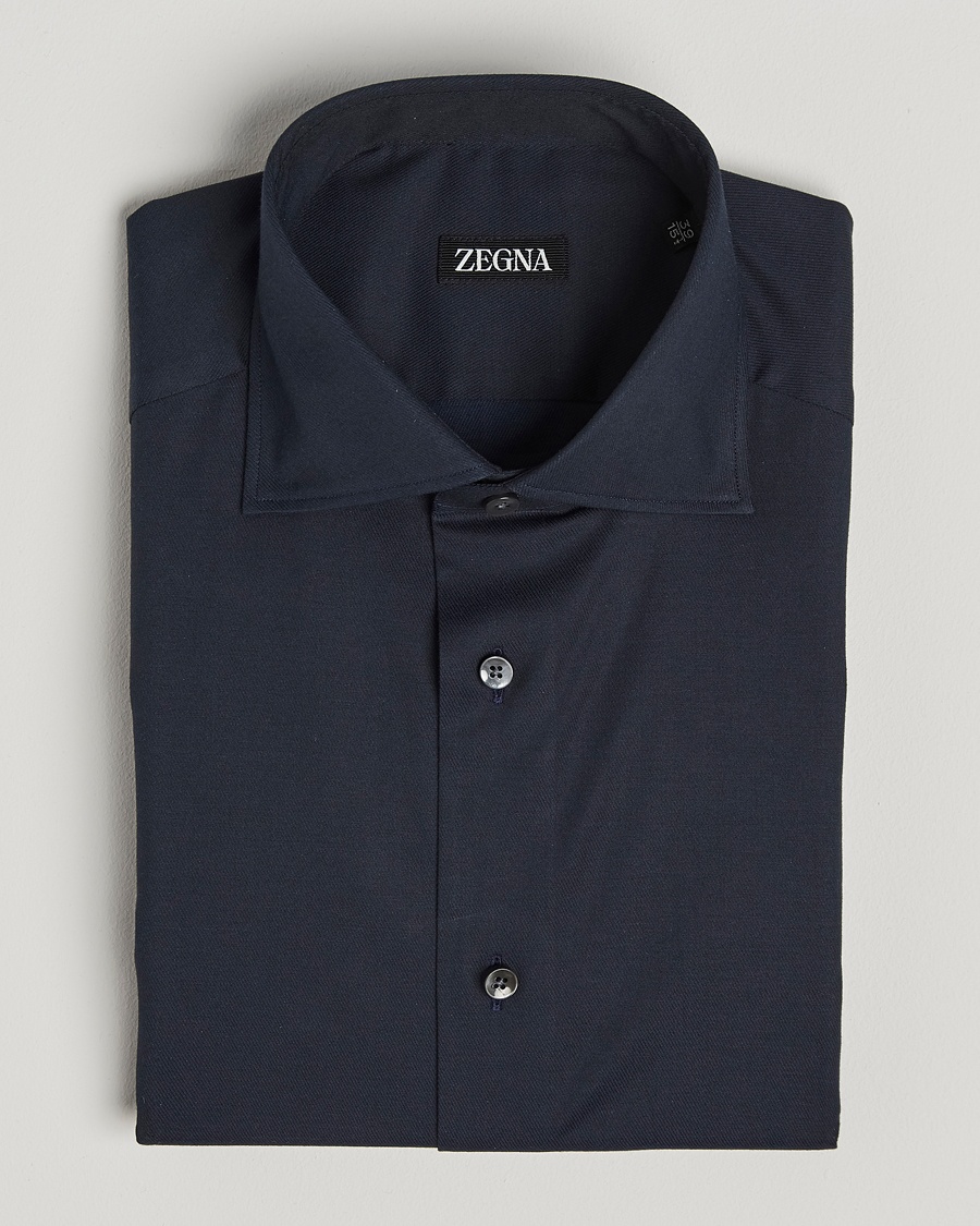 Men | | Zegna | Slim Fit Stretch Cotton Dress Shirt Navy