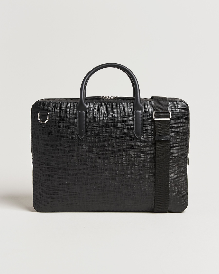 Men | Briefcases | Smythson | Panama Large Lightweight Briefcase Black
