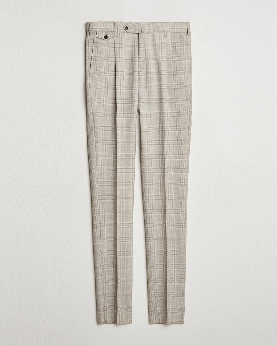 Men | PT01 | PT01 | Gentleman Fit Check Wool Trousers Beige