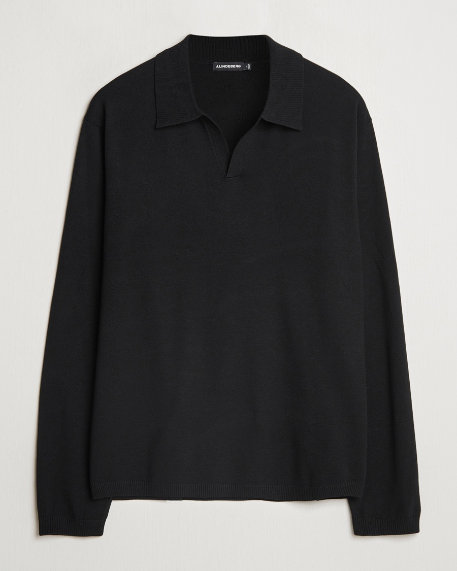 Men | Long Sleeve Polo Shirts | J.Lindeberg | Rowan Long Sleeve Polo Black