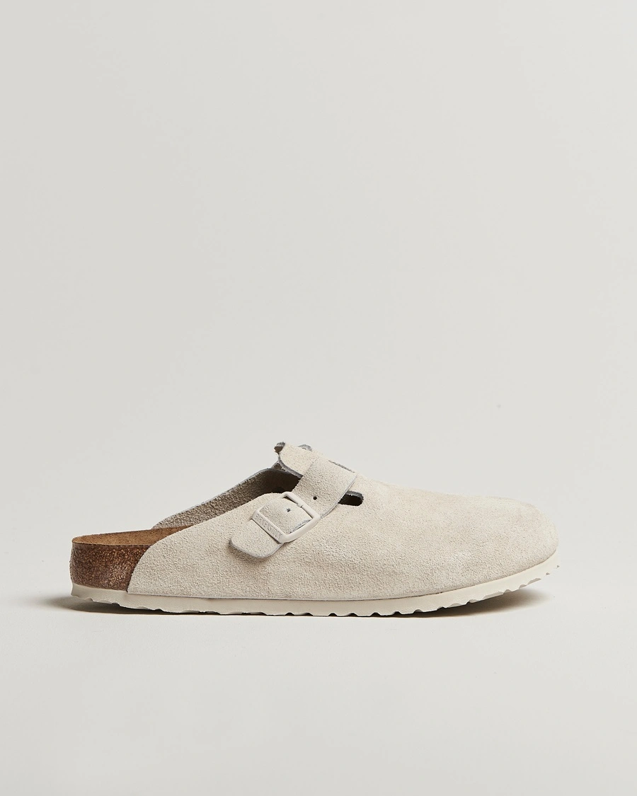 Men | Sandals & Slides | BIRKENSTOCK | Boston Soft Footbed Antique White Suede