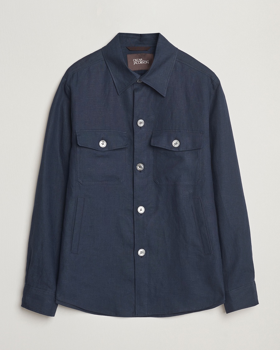 Oscar Jacobson Maverick Linen Shirt Jacket Navy – Blue