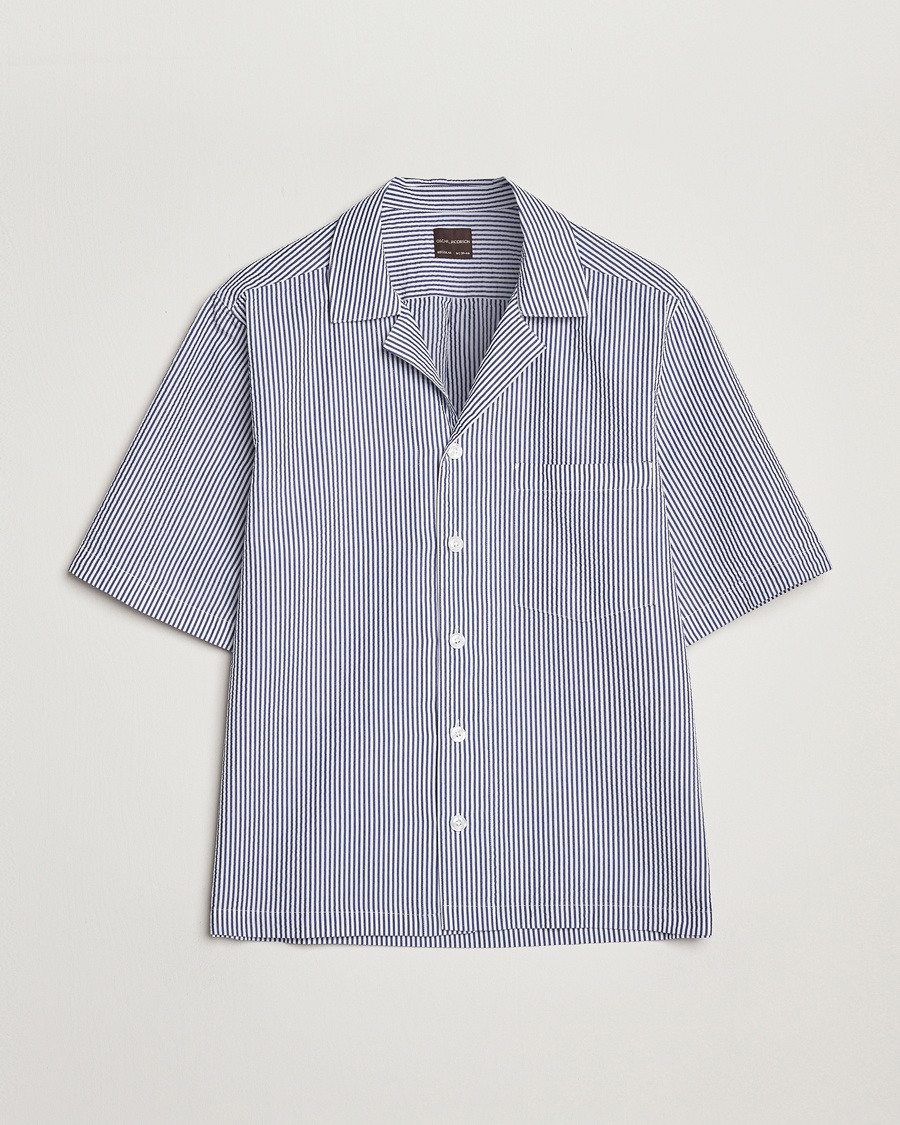 Men | Casual | Oscar Jacobson | Cuban Short Sleeve Seersucker Shirt Blue/White