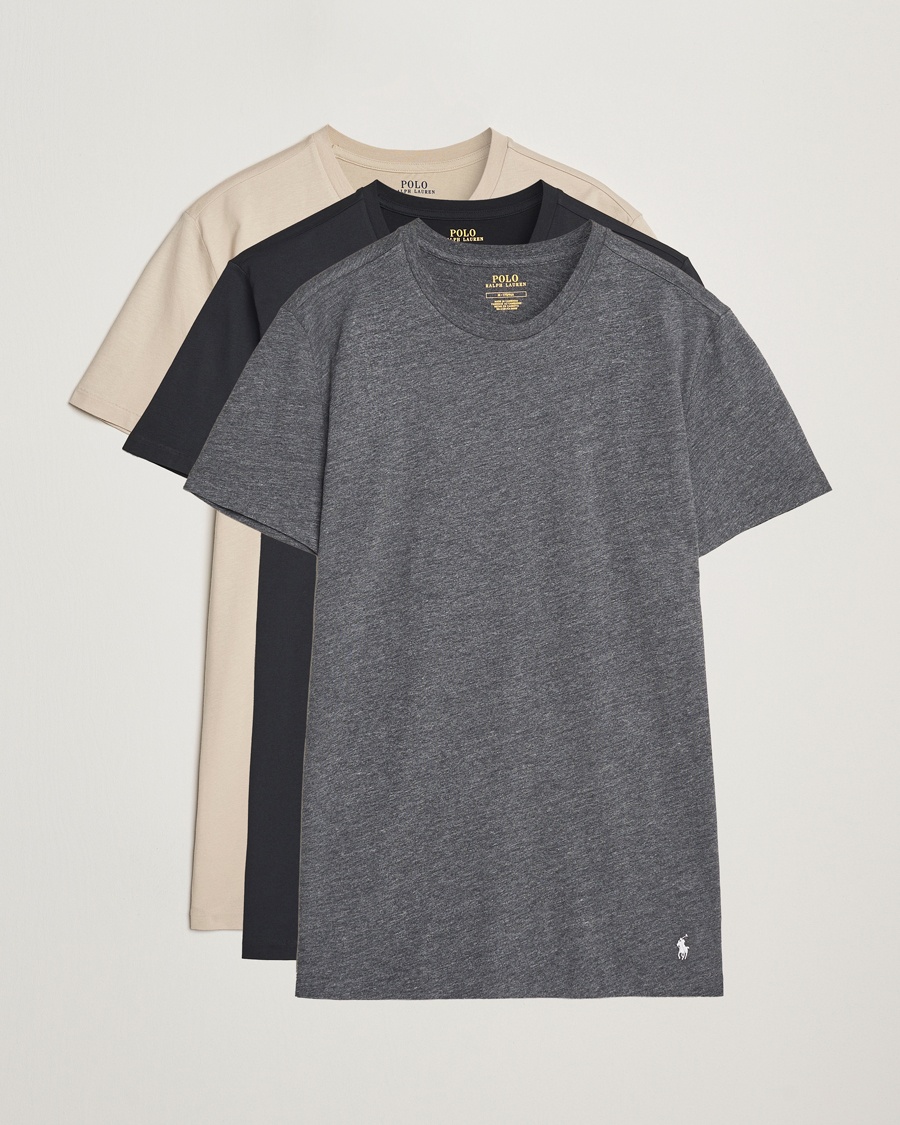 Men | Seasonal Offer | Polo Ralph Lauren | 3-Pack Crew Neck T-Shirt Black/Grey/Khaki