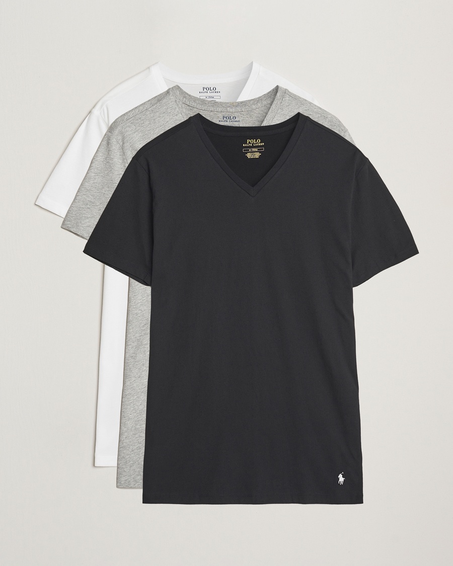 Polo Ralph Lauren 3-Pack V Neck T-Shirt White/Grey/Black – Black