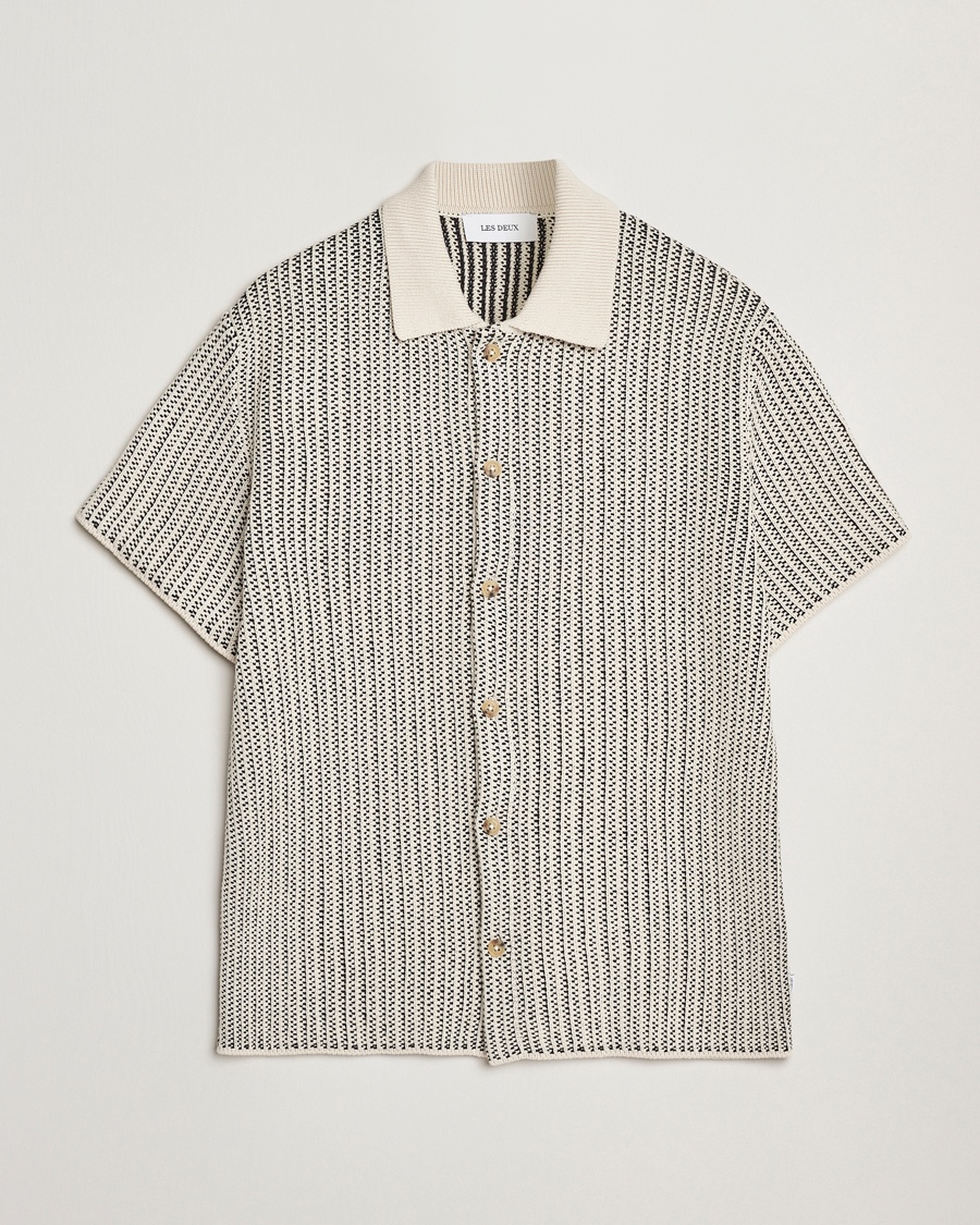 Men | LES DEUX | LES DEUX | Easton Knitted Short Sleeve Shirt Ivory/Black