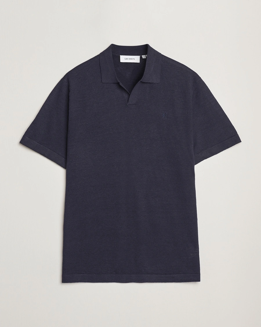 Men | LES DEUX | LES DEUX | Emmanuel Linen/Cotton Polo Knit Dark Navy