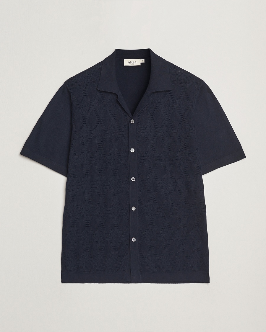 Men | Carl's Archive 20% | Altea | Jacquard Knit Camp Shirt Navy