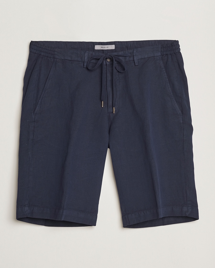 Men | Linen Shorts | Briglia 1949 | Linen/Cotton Drawstring Shorts Navy