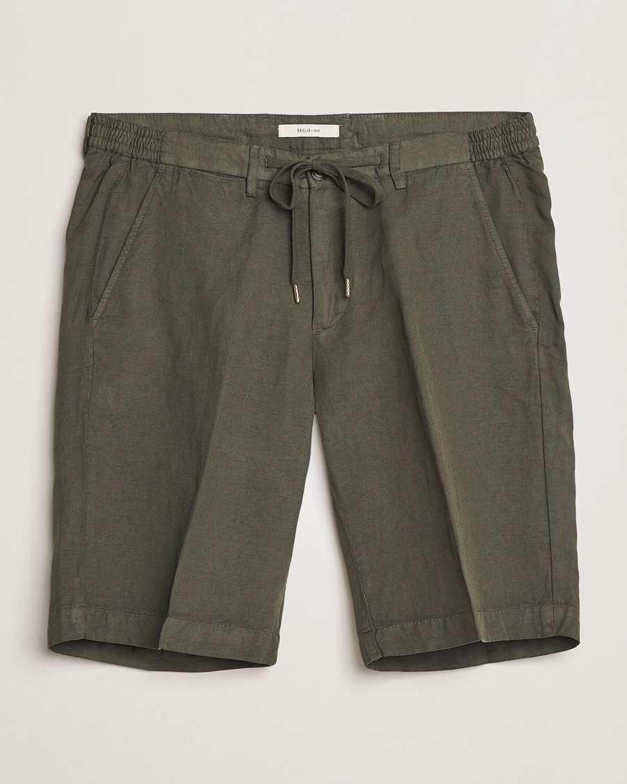Men | Linen Shorts | Briglia 1949 | Linen/Cotton Drawstring Shorts Olive