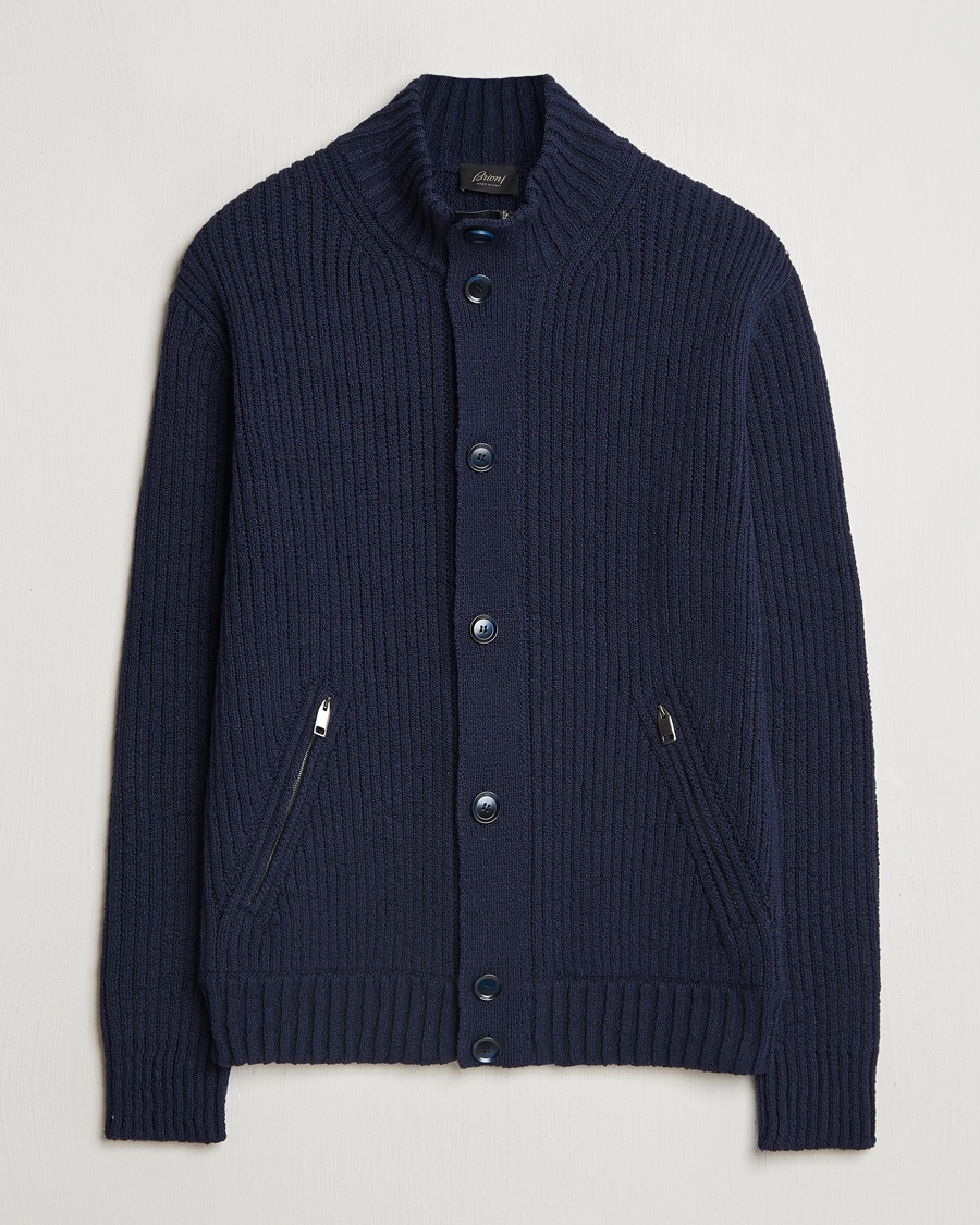 Men | Luxury Classics | Brioni | Heavy Rib Cotton Cardigan Jacket Navy