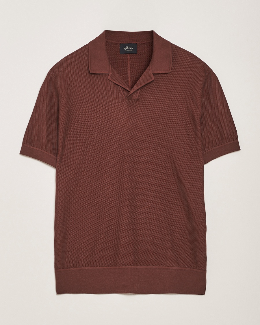 Men | Luxury Classics | Brioni | Short Sleeve Sea Island Knitted Polo Brown