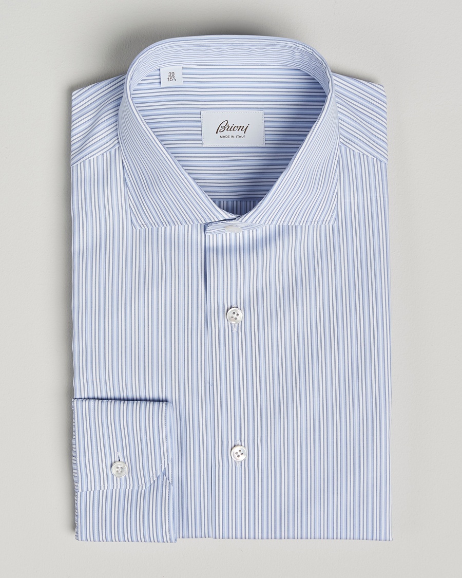 Men | Luxury Classics | Brioni | Slim Fit Dress Shirt Blue Stripes