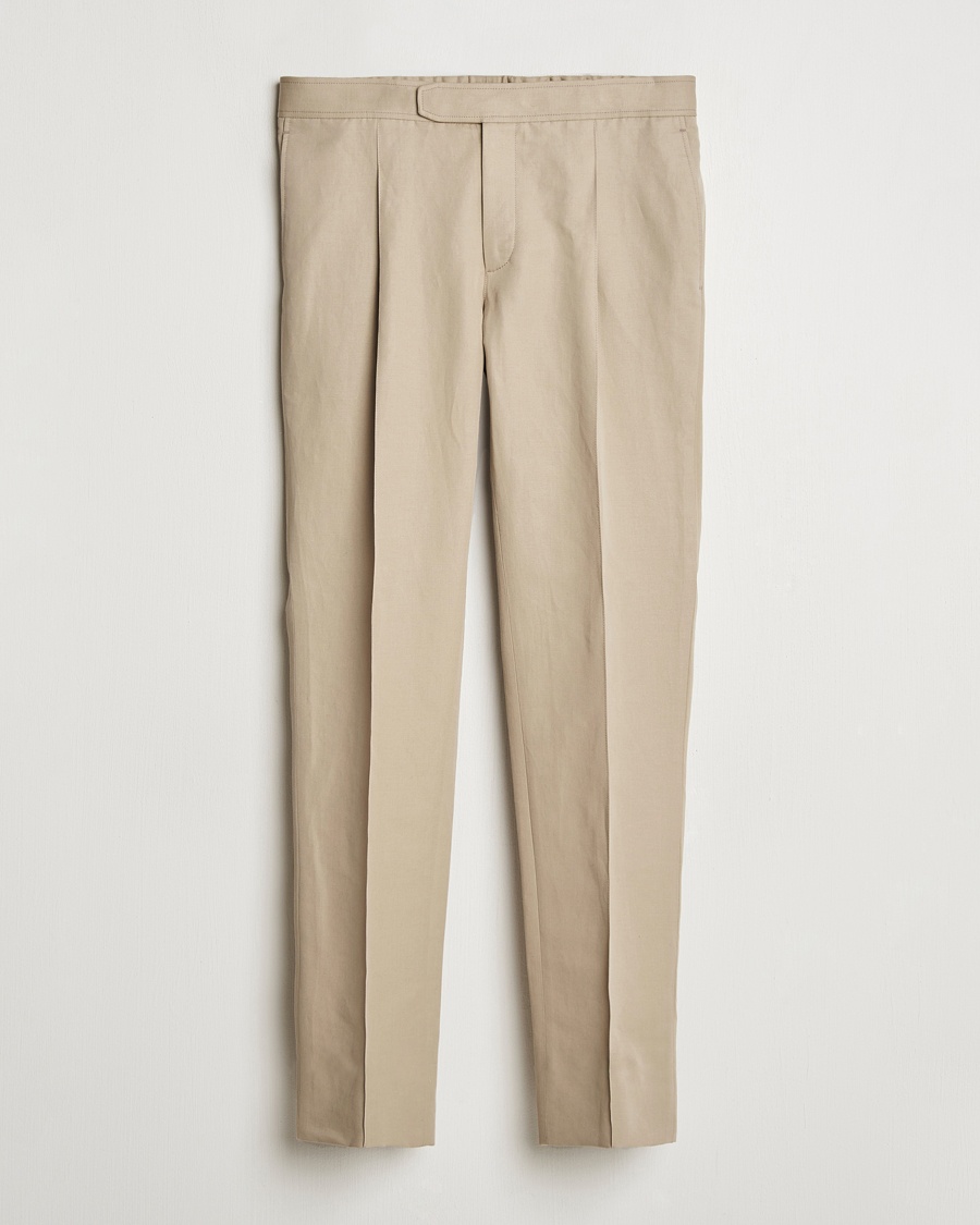 Men | Luxury Classics | Brioni | Cotton/Linen Pleated Trousers Beige