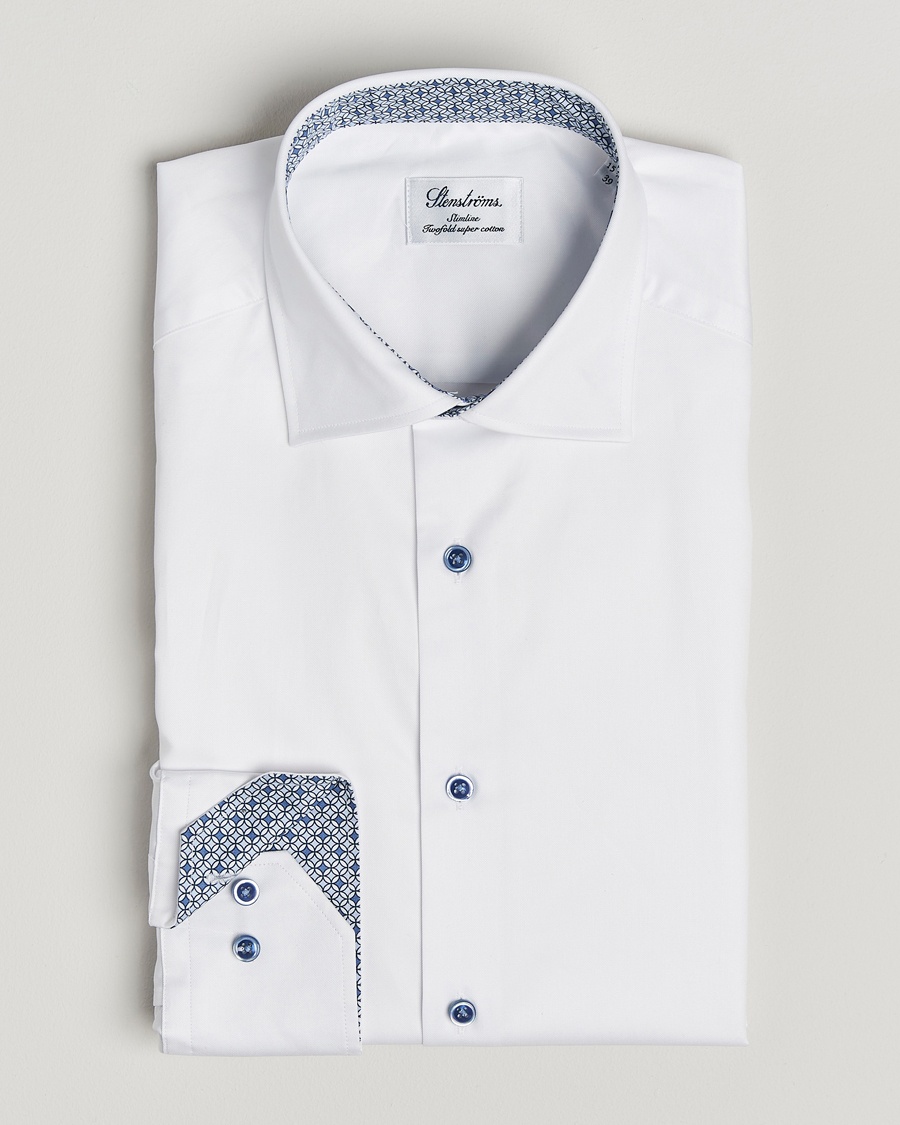 Men | | Stenströms | Silmline Contrast Cotton Twill Shirt White