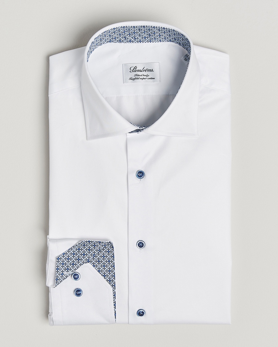 Men | | Stenströms | Fitted Body Contrast Cotton Twill Shirt White