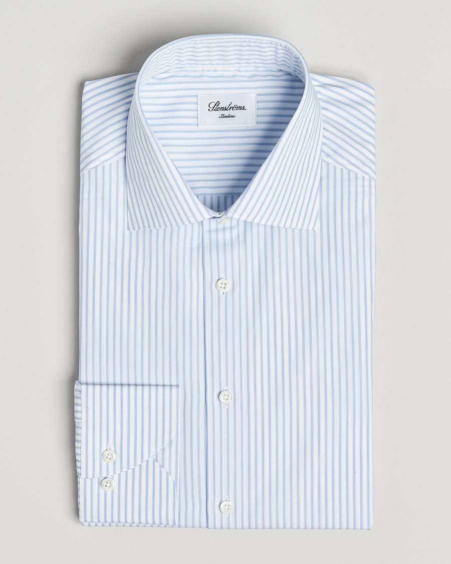 Men | | Stenströms | Slimline Striped Poplin Shirt White/Blue