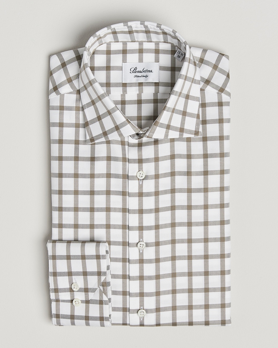 Men | | Stenströms | Fitted Body Checked Cut Away Shirt Taupe/White