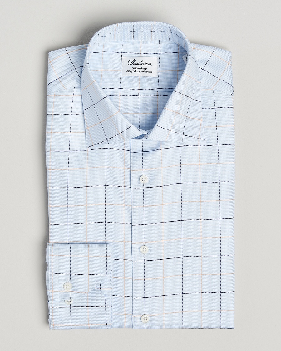 Men | | Stenströms | Fitted Body Checked Houndstooth Shirt Blue