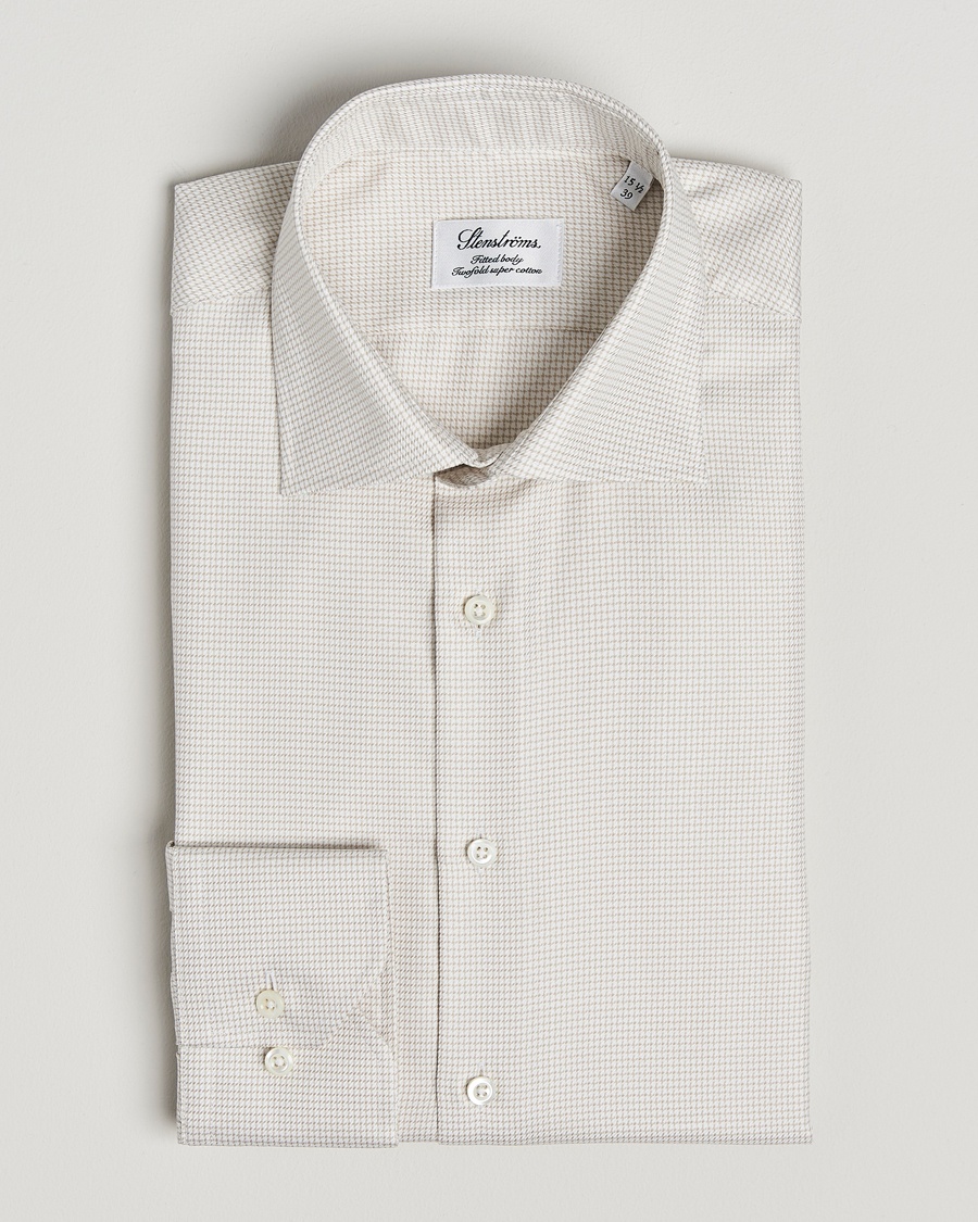 Men | | Stenströms | Fitted Body Small Houndstooth Shirt Beige