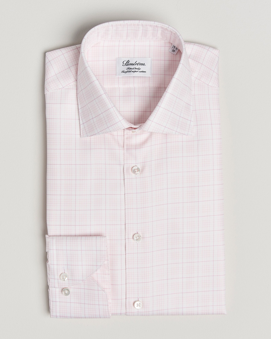 Men | | Stenströms | Fitted Body Checked Shirt Pink