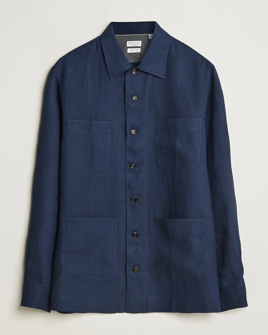 Men | Shirt Jackets | Brunello Cucinelli | Cuban Linen Shirt Jacket Dark Blue