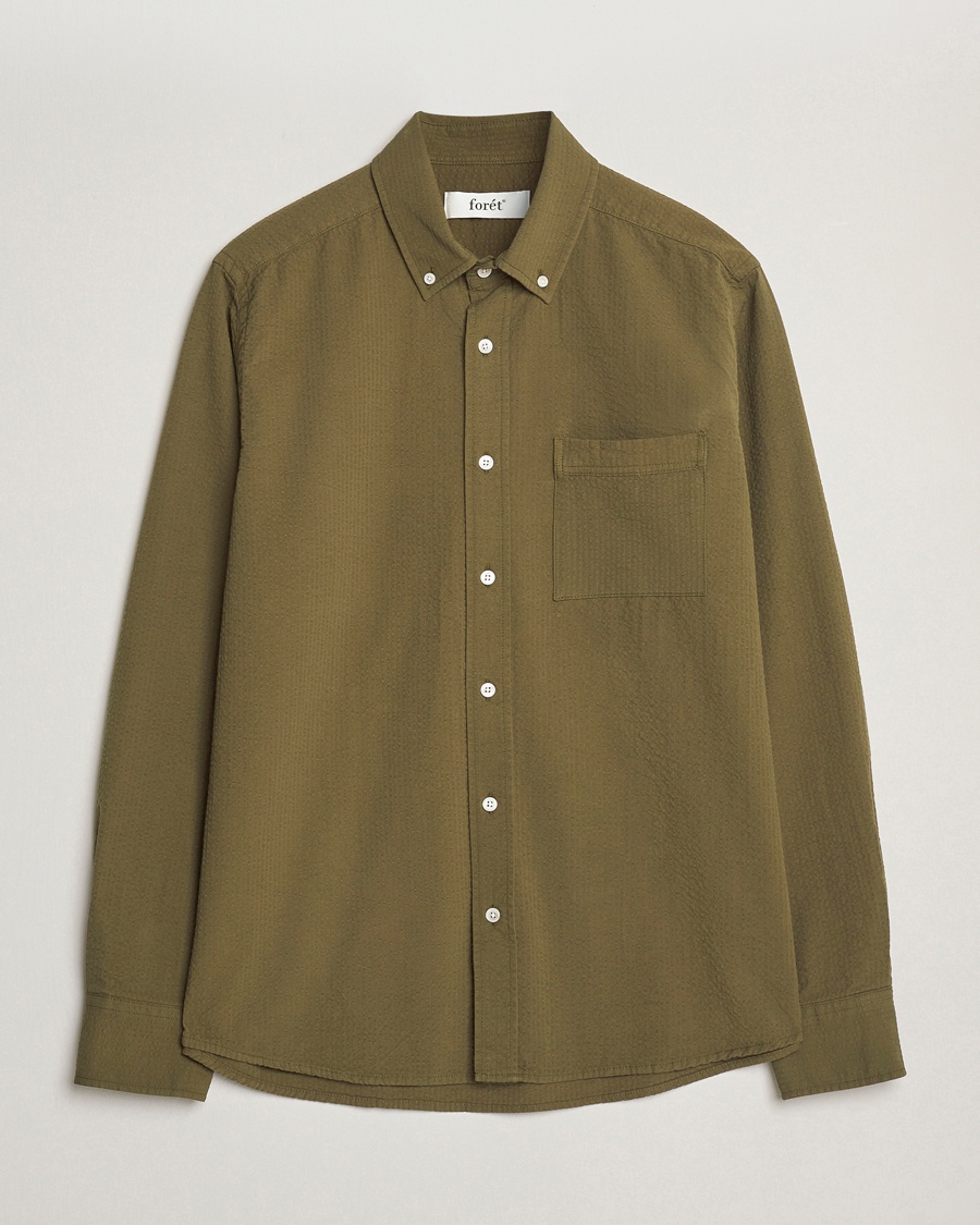 Men | Casual Shirts | Forét | Hornet Seersucker Shirt Army