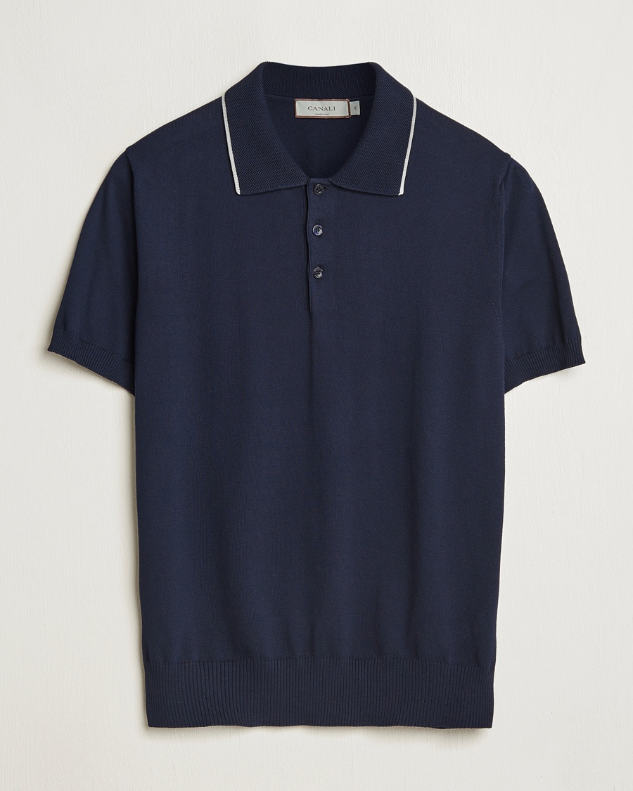 Men | Loyalty Offer | Canali | Contrast Short Sleeve Polo Navy