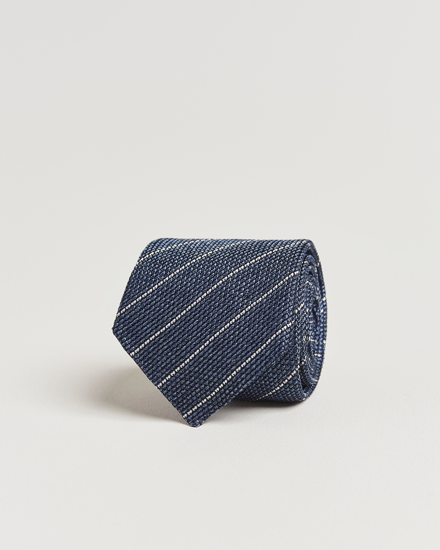  Garza Regimental Stripe Silk Tie Dark Blue