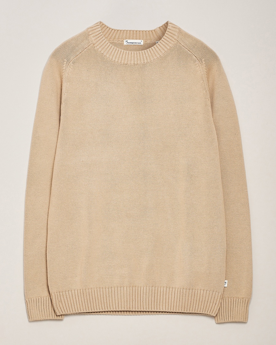 Men | Knitted Jumpers | KnowledgeCotton Apparel | Plain Knitted Cotton Crew Light Feather Grey