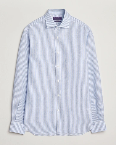 Men | Shirts | Ralph Lauren Purple Label | Striped Linen Shirt Light Blue