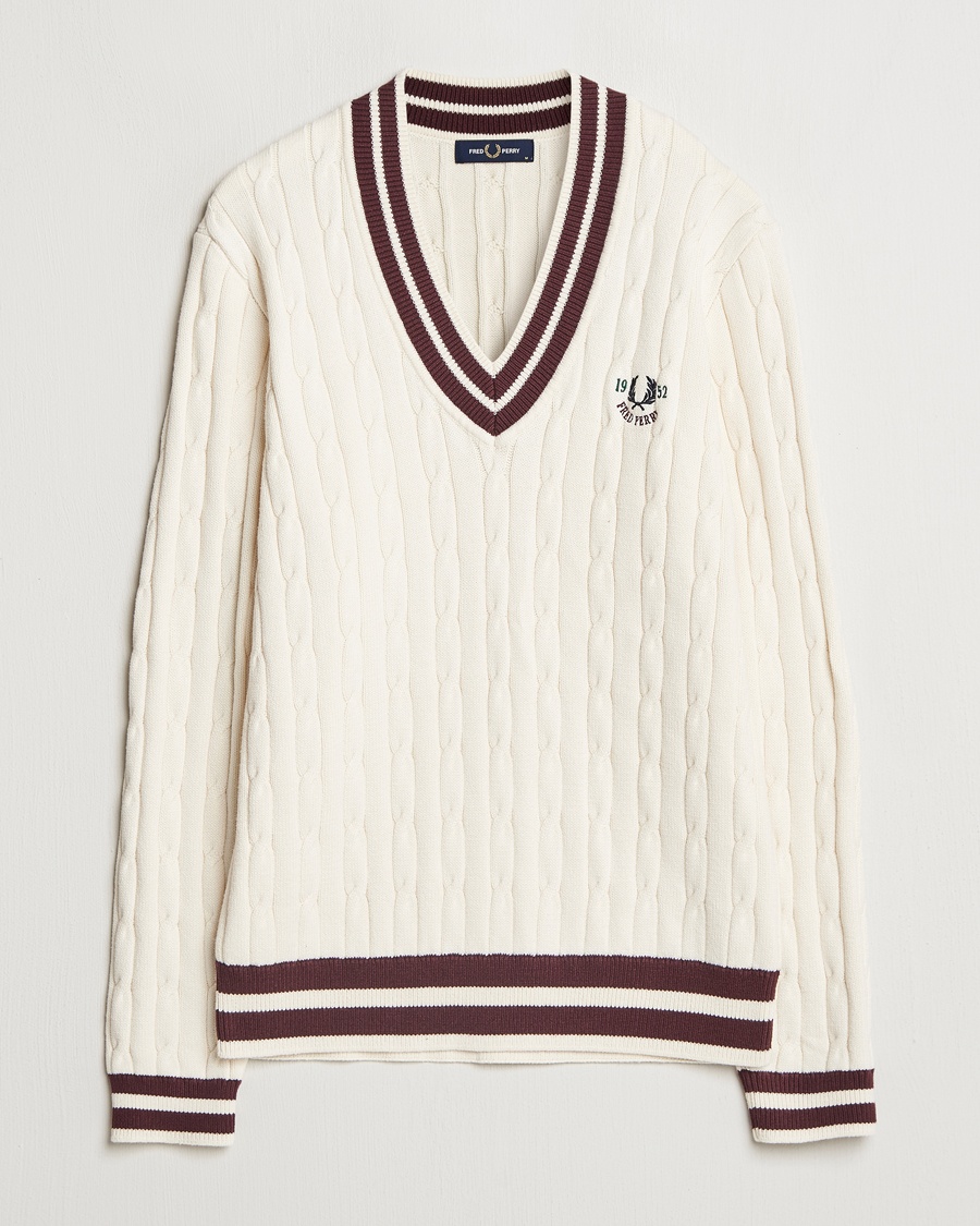 Men | Fred Perry | Fred Perry | Cable Knitted Tennis Sweater Ecru