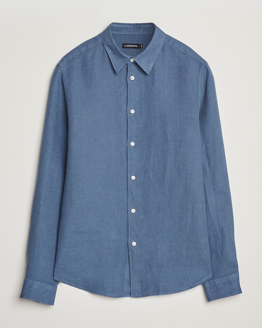 Men | Linen Shirts | J.Lindeberg | Slim Linen Melange Shirt Rain Washed
