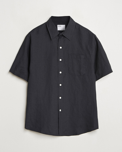 Men | Short Sleeve Shirts | Colorful Standard | Garment Dyed Linen Short Sleeve Shirt Deep Black