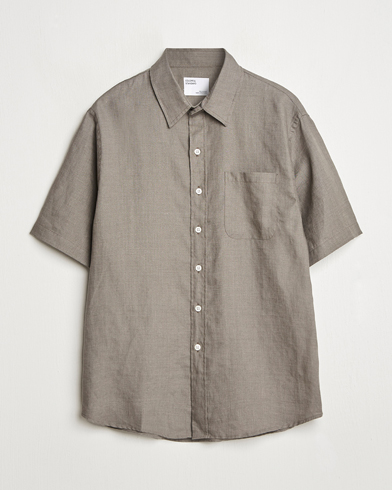 Men | Short Sleeve Shirts | Colorful Standard | Garment Dyed Linen Short Sleeve Shirt Dusty Olive