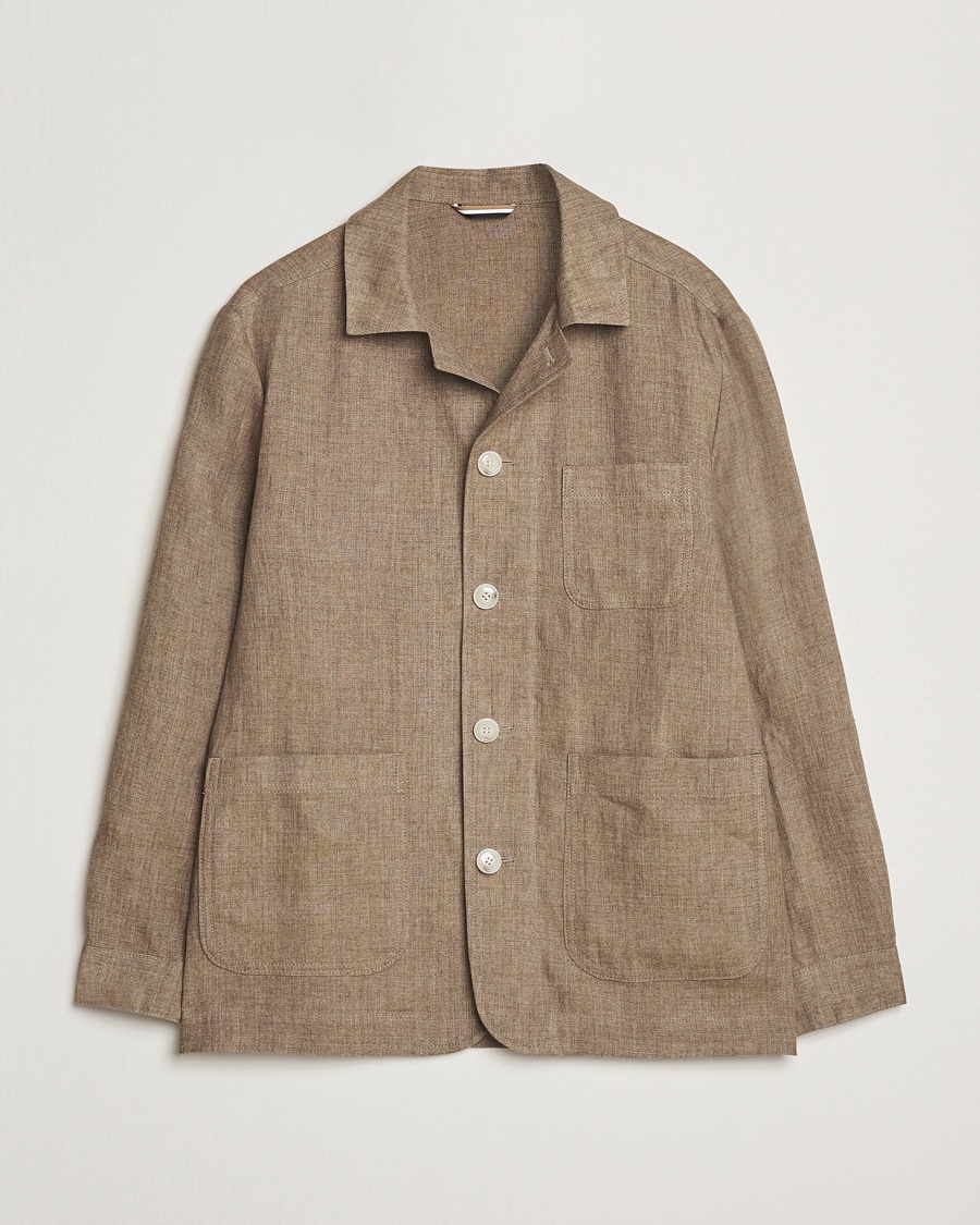 Men | Coats & Jackets | BOSS BLACK | Carper Linen Shirt Jacket Dark Brown