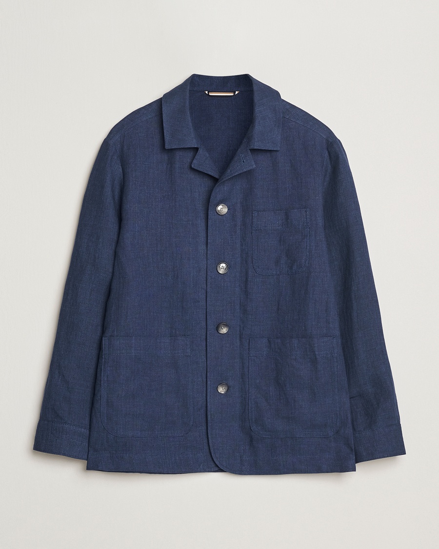 Men | Coats & Jackets | BOSS BLACK | Carper Linen Shirt Jacket Dark Blue