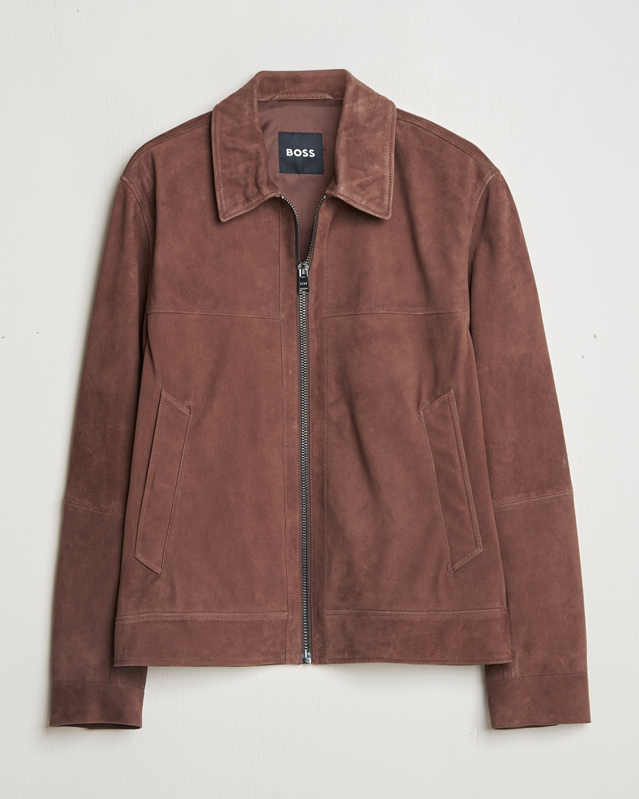 Men | Coats & Jackets | BOSS BLACK | Malbano Suede Jacket Dark Brown