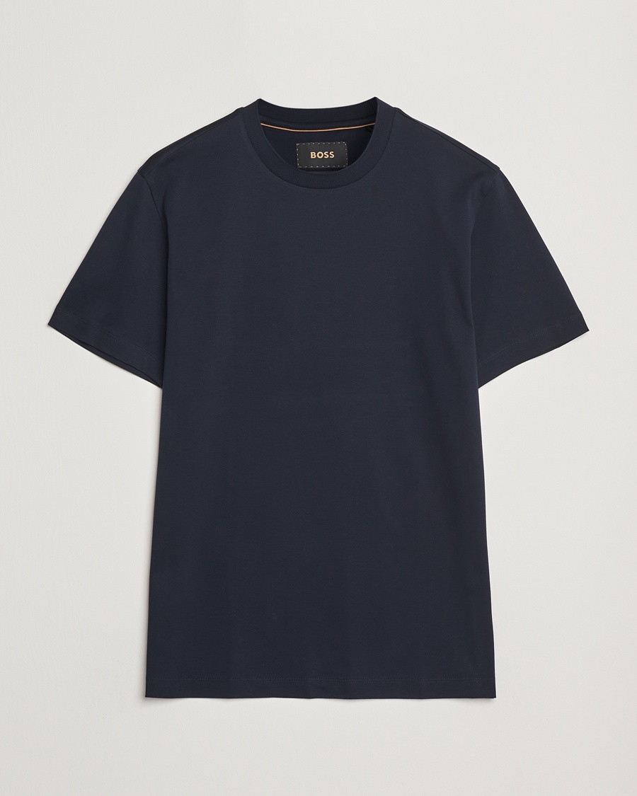 Men | T-Shirts | BOSS CAMEL | Tesar Cotton Knitted T-Shirt Dark Blue