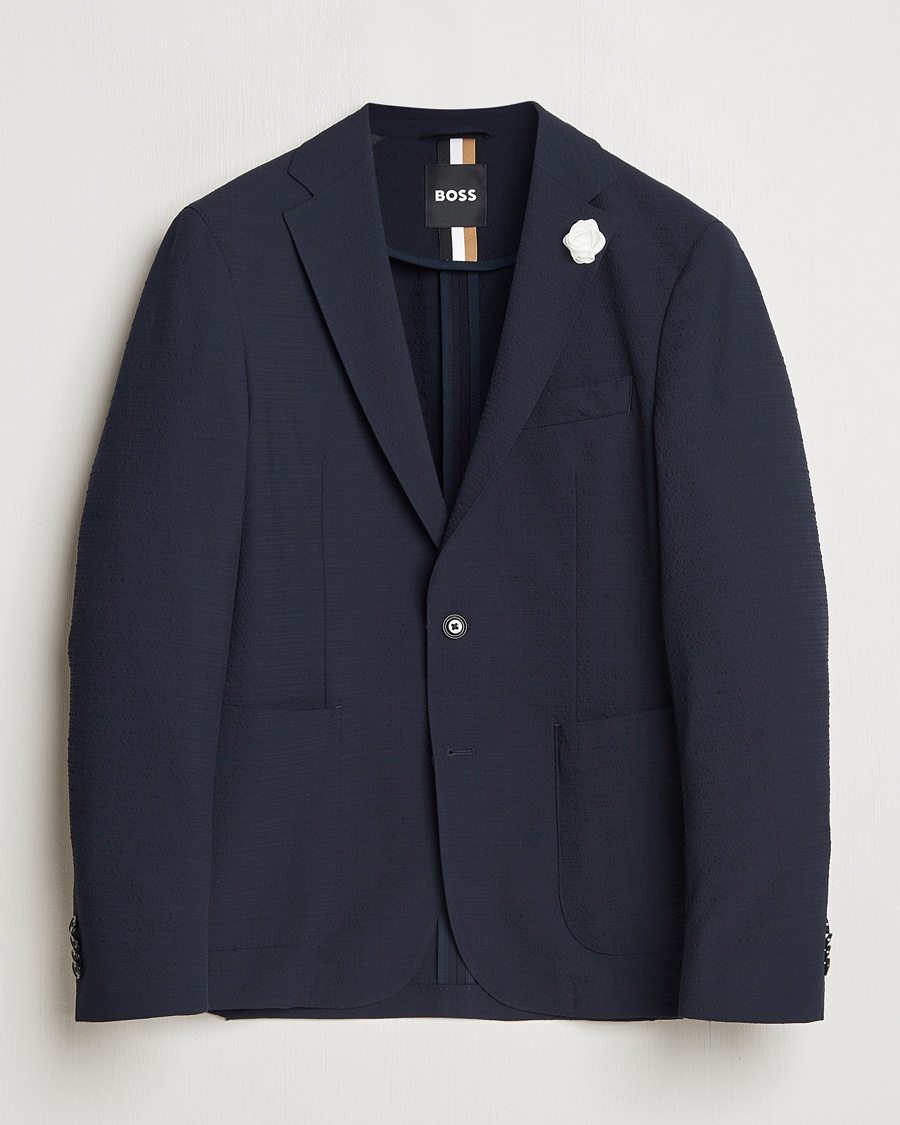 Men | Blazers | BOSS BLACK | Hanry Seersucker Patch Pocket Blazer Dark Blue
