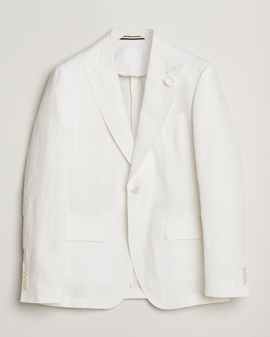 Men | Blazers | BOSS BLACK | Huge Linen Peak Lapel Blazer White