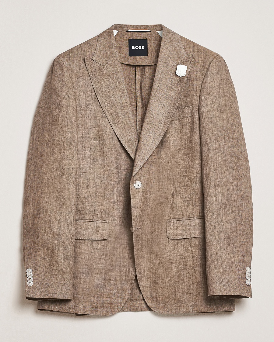 Men | Blazers | BOSS BLACK | Huge Linen Peak Lapel Blazer Dark Brown