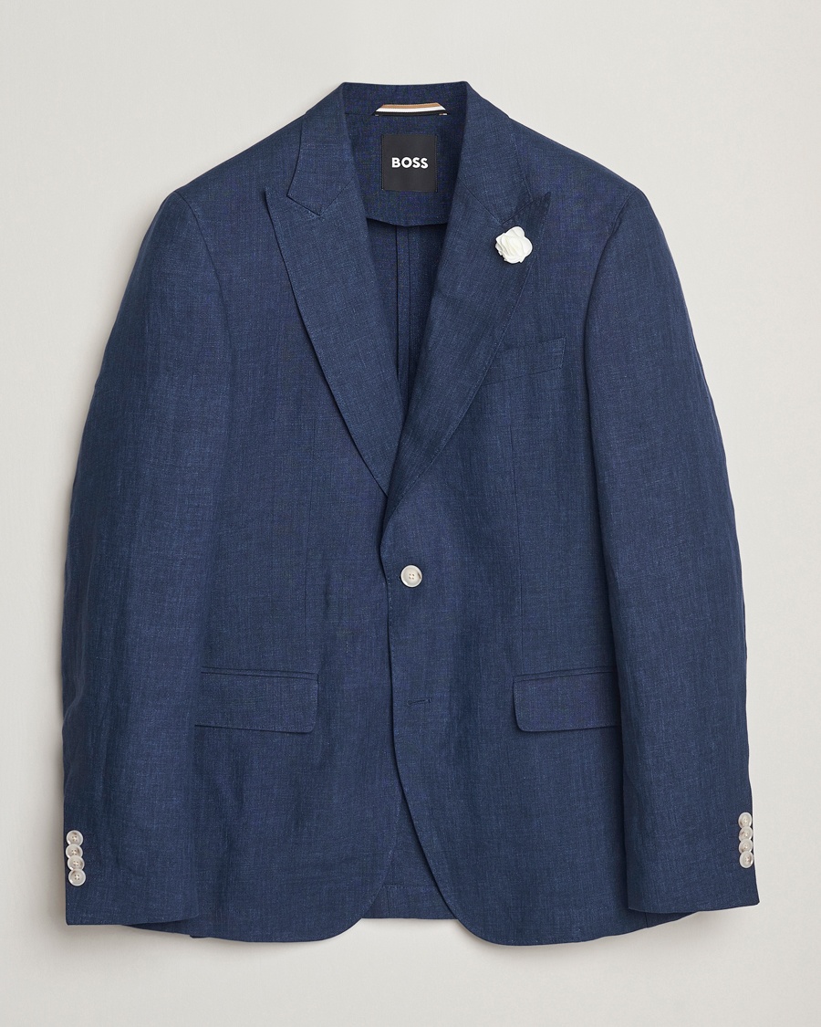 Men | Blazers | BOSS BLACK | Huge Linen Peak Lapel Blazer Dark Blue